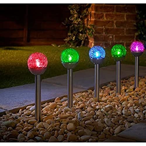 spot on dealz® 5pk Solar Garden Lights Outdoor Stake Pathway Lighting Driveway Stakes Path Lights Mini Crackle Ball Post Light Patio Garden Decoration Colour Changing LED