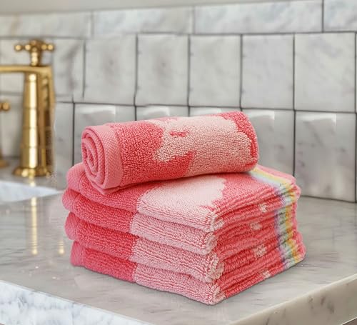 Image of ORIGINAL KIDS Magical Unicorn Washcloths - 12 Pack 100% Cotton Terry Jacquard Wash Cloths - 630 GSM Plush Super Soft Absorbent Gentle Baby Face Towel - Bath Time Travel Daycare - 12 x 12 - Pink Multi