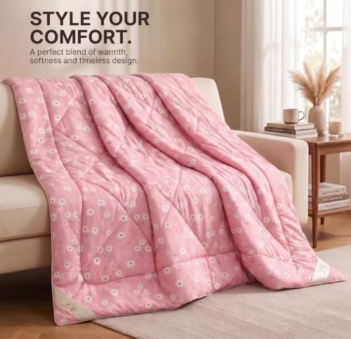 Image of SANMARINO 280 GSM Cotton King Size Comforter | Premium Floral Printed Quilt | Ultra-Soft & Lightweight Reversible AC Blanket for All-Season Comfort, AC Room & Mild Winter - 228x254 cm,Blossom Pink