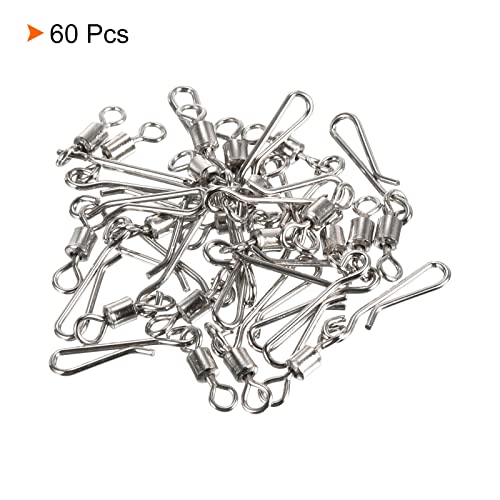PATIKIL Fishing Rolling Swivel with Hanging Snap, 60 Pack 24lb Stainless Steel Fishing Terminal Tackle, Silver - Image 3