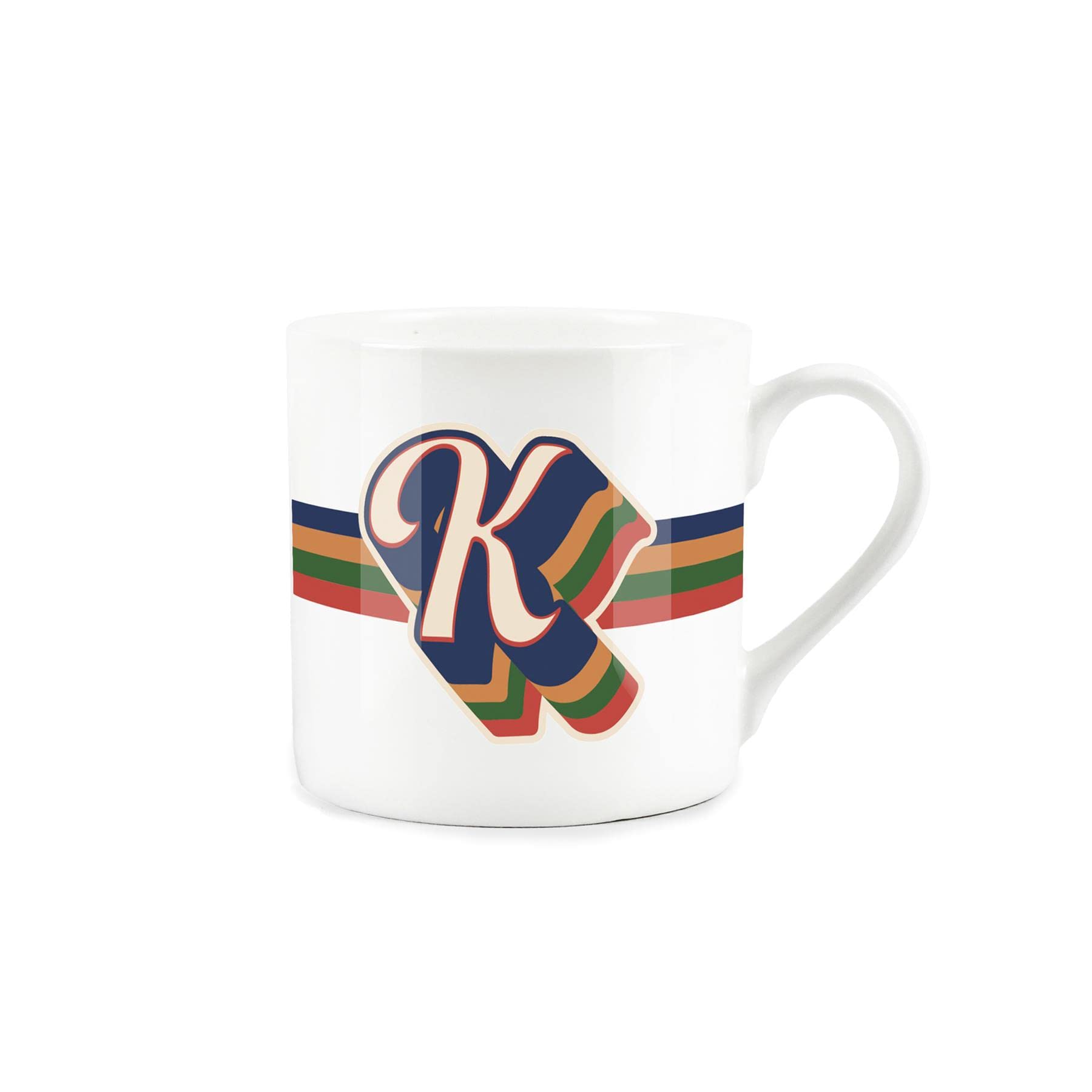 Purely Home Retro Alphabet Letter K Mug - Bone China White Coffee Tea Present Personalised Initial Gift - Image 3