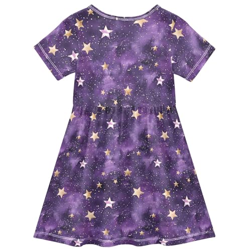 JUNZAN Glitter Gothic Stars on Purple Girls Summer Dress Short Sleeve Dressy Dresses for Toddler Girls Easter Outfit 2T2