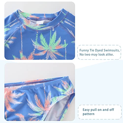 Image of Girls Long Sleeve Rash Guard Set Tie Dye Bathing Suits Two Piece Swimsuits for Kids Swim Shirts 3-16 Years