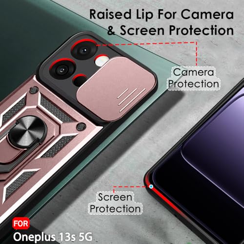 Image of TheGiftKart Tough Armor Bumper Back Cover Case for OnePlus 13s 5G | Sliding Camera Cover, Kickstand & Ring Holder | 360 Protection Case for OnePlus 13s 5G (PC & TPU, Pink)