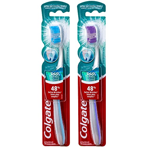 Image of Colgate 360 Enamel Health Sensitive Toothbrush, Compact Head, Extra Soft (Colors Vary) - Pack of 2