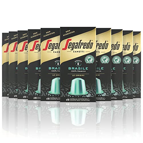 Segafredo Zanetti 100 Capsule in Alluminio compatibili con Nespresso Caffè 100% Brasile Gusto morbido e soave (10 Astucci da 10 Capsule) - Adatte per Macchine Nespresso Original