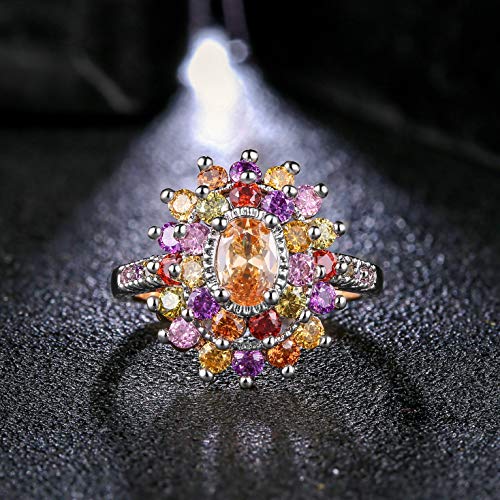 Jiangyue Multicolor Aaa Grade Rainbow Ring Rose Gold Plated Cubic Zirconia Multi-Stone Ring For Women Girl Fashion Jewelry Size 7 #TOP2