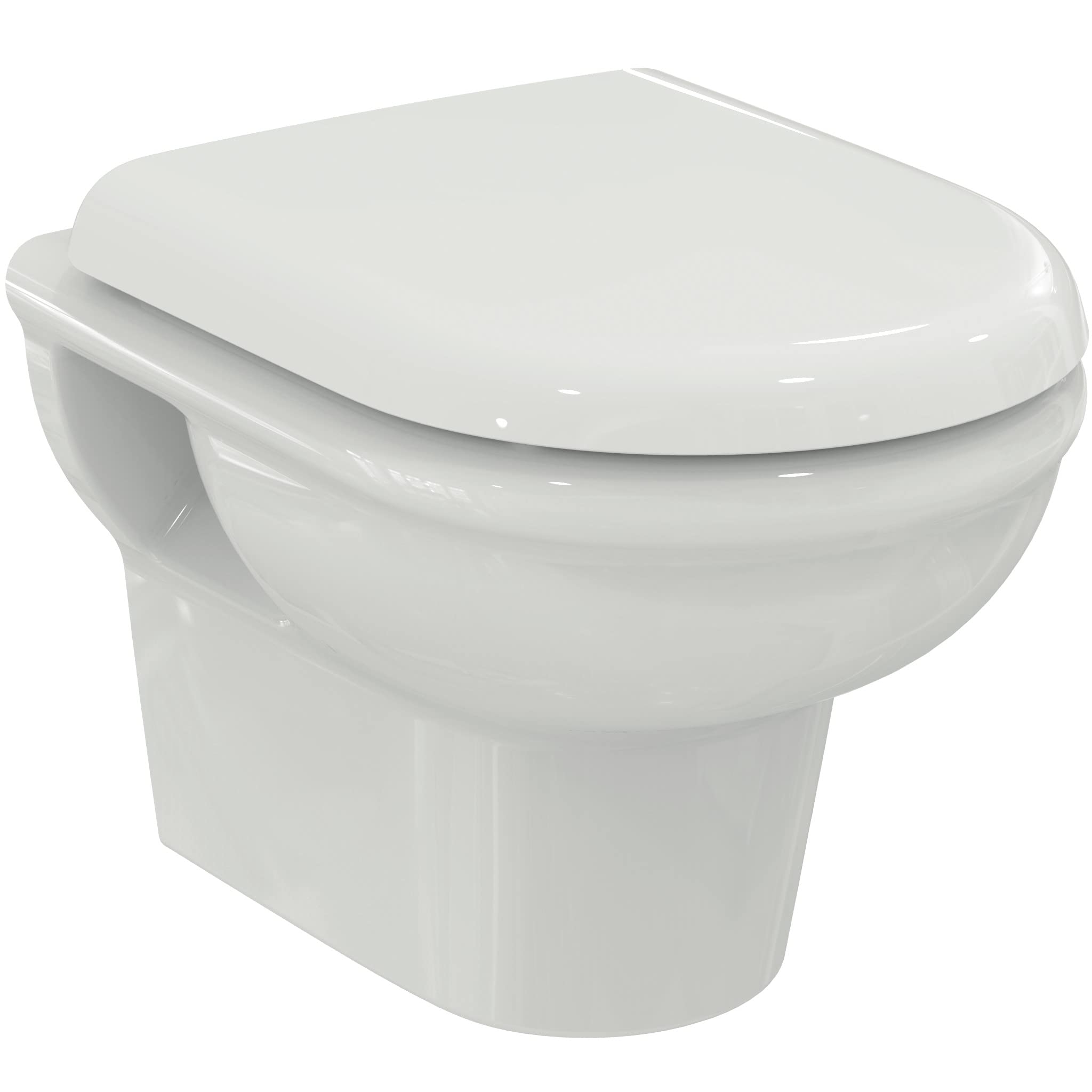 Ideal Standard - Exacto, Inodoro suspendido sin borde que ahorra espacio, Inodoro en forma de D con asiento de cierre lento, Embalaje E dedicado al transporte de cerámica, Blanco