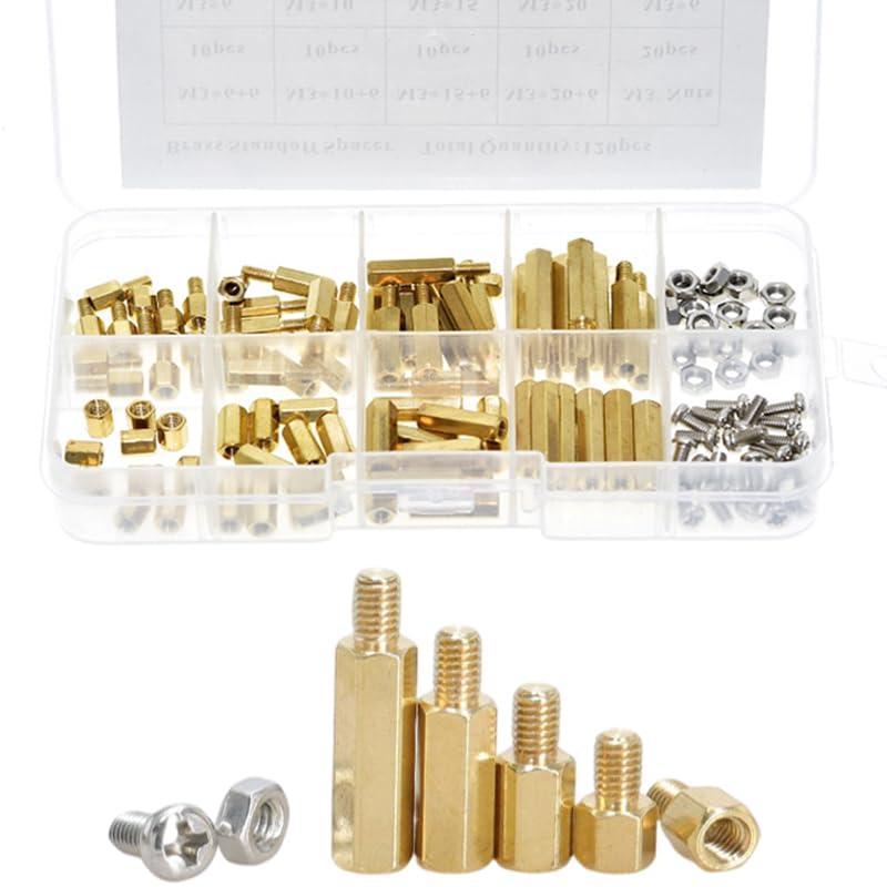 Lilianos 120pcs M3 Solid Brass Copper PCB Motherboard Hex Hexagon Standoff Pillar Spacer Column Screw Nut Assortment Kit Set