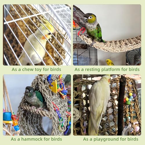 Image of Bird Seagrass Mat 16 x 7 inch Parrot Natural Grass Woven Net Hammock Parakeet Climbing Rope Ladder Mat Chew Toys Cage Accessories for Pigeon Cockatiel Conure Budgie Cockatoo Rat Hamster