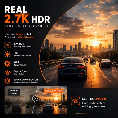 Image of MyFitSpark DC-102 Real 2.7K HDR Dual Channel Dash Cam | Sony Starvis Sensor | Novatek AI Chipset IMX335 Car Front & Rear ADAS Safety GPS Logger Night Vision G-Sensor Supercapacitor Wi-Fi App Parking Mode