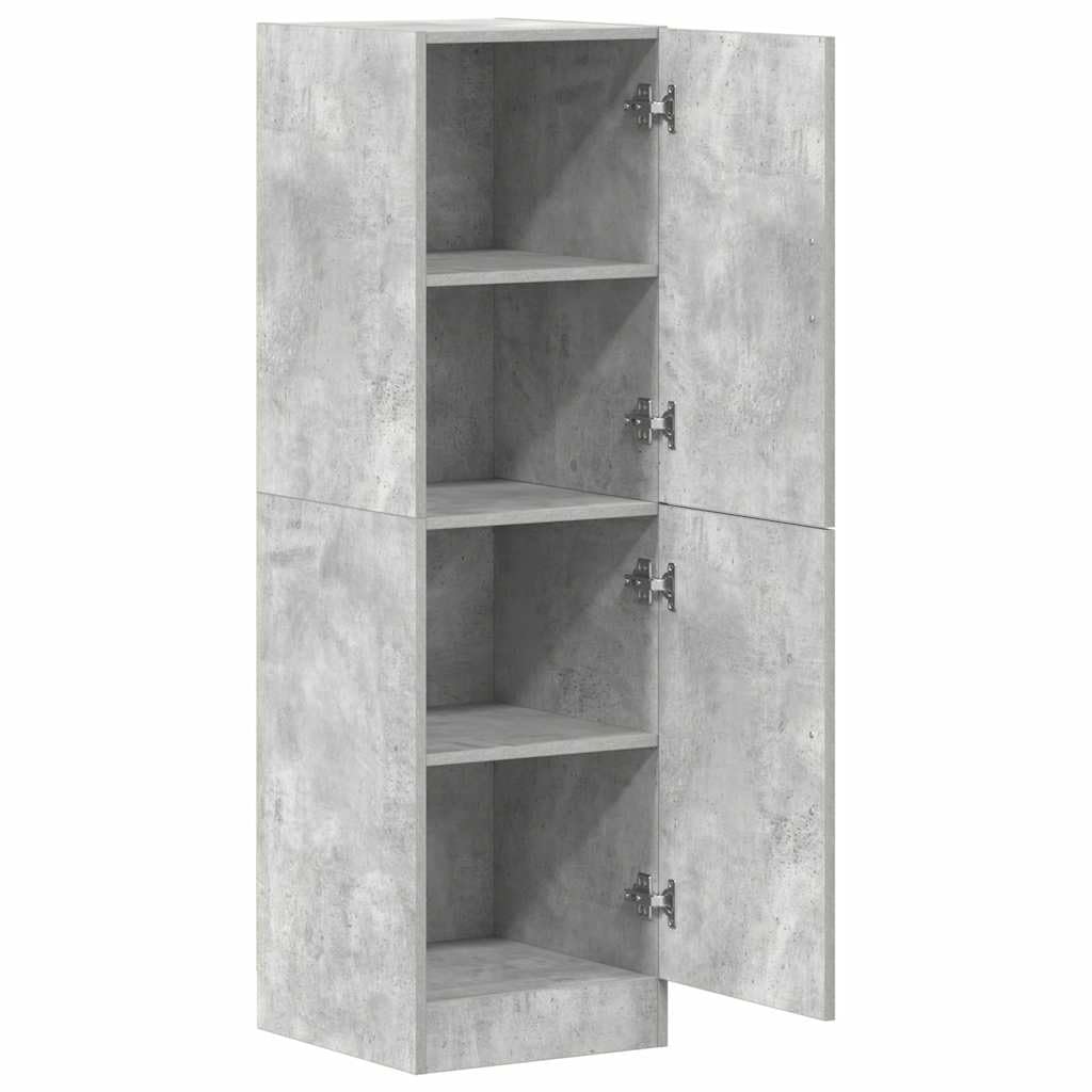 Mobile da cucina in legno grigio cemento, 38 x 41,5 x 131,5 cm, con molto spazio, ante e ripiani, autoportante come mobiletto, credenza o dispensa per cucina e sala da pranzo