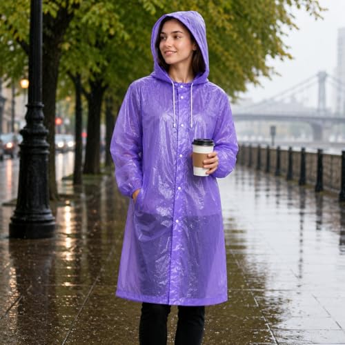 Image of EVA Poncho Raincoat for Men and Women, Lightweight Waterproof with Hood, Adjustable Drawstring, Snap Button Closure, Reusable