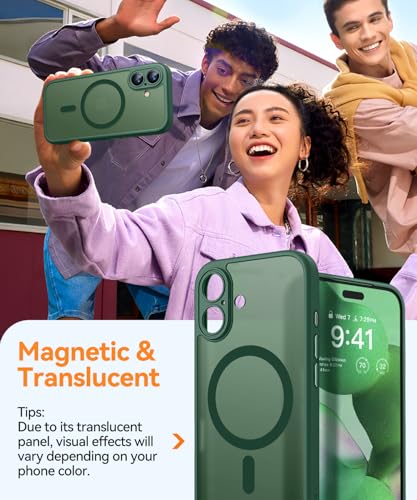 Image of CANSHN Magnetic for iPhone 17 Case, Upgraded [Full Camera Protection] [Compatible with Magsafe] [Translucent Matte] Shockproof Protective Phone Case for iPhone 17 - Deep Green
