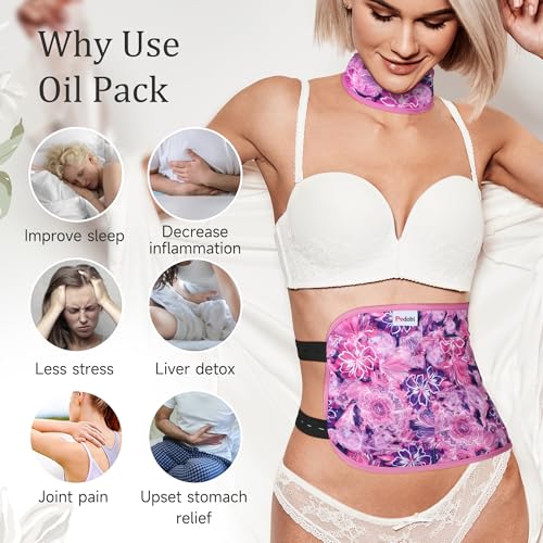 Image of Reusable Castor Oil Pack Wrap for Liver Detox, Castor Oil Wrap for Stomach Less Mess, Elastic Strap Machine Washable Anti Oil Leak 2pcs