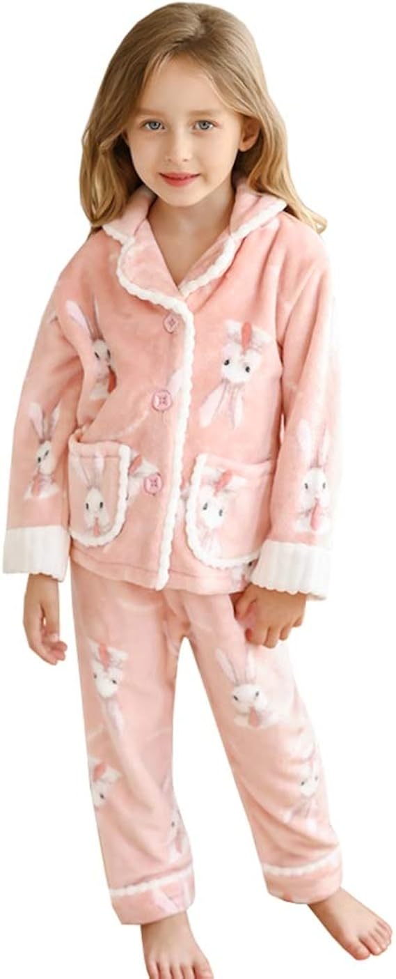 Amazon 子供パジャマ 女の子 冬 前開き かわいい ルームウェア ガールズ フランネル もこもこ 上下セット ポケット付き 部屋着 柔らかい 暖かい 贈り物 パジャマ 通販