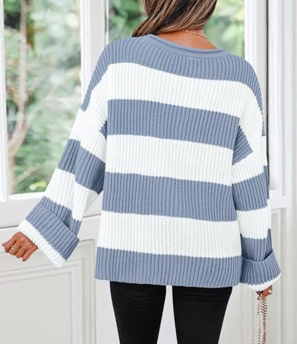 Image of ZESICA Women's 2026 Fall Long Sleeve Oversized Striped Color Block Comfy Loose Crew Neck Knitted Pullover Sweaters