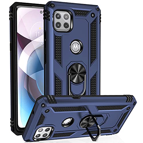 Military Grade Drop Impact for Motorola Moto One 5G Ace Case 360 Metal Rotating Ring Kickstand Holder Armor Heavy Duty Shockproof for One 5G Ace Phone Case (Blue)