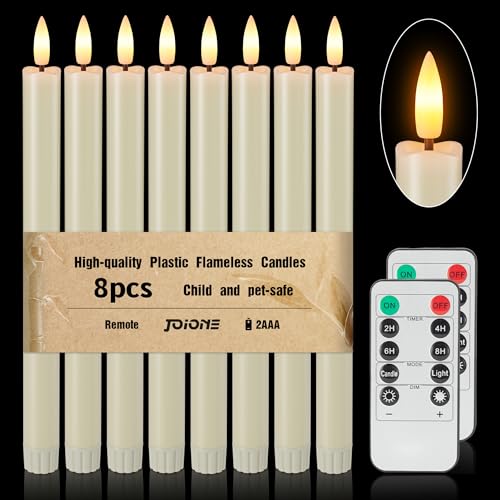 Image of Flameless Taper Candles Battery Operated, Ivory LED Candles with Flickering Flame, 10.23 inch Plastic Electric Candlesticks, Remote Control & Timer for Home, Wedding, Christmas Decoration (Set of 8)