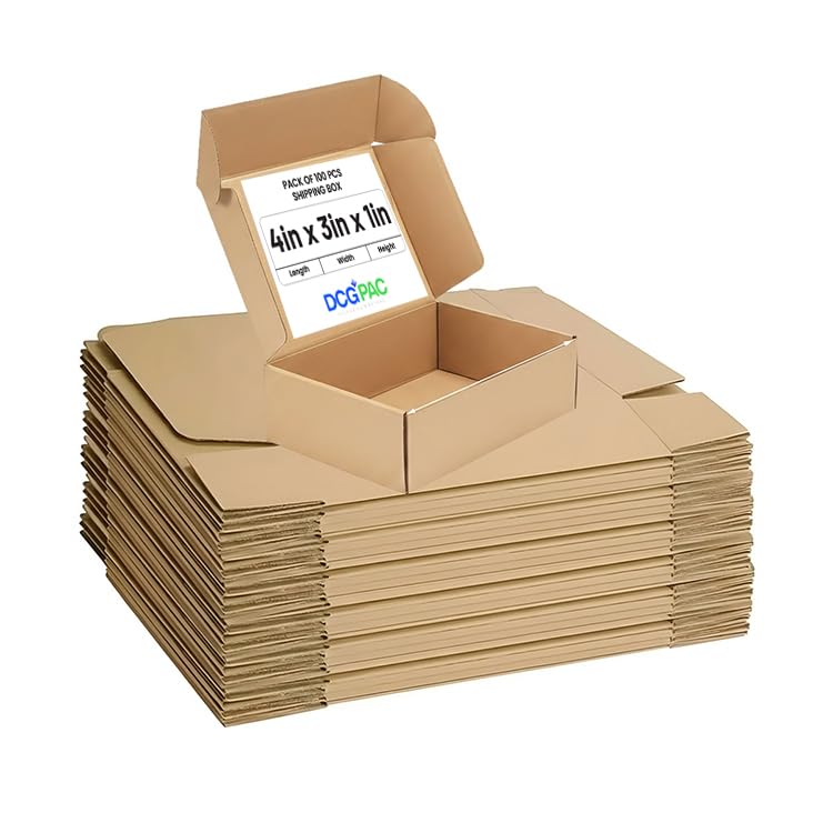 DCGPAC Brown Corrugated Small Flat Box For Small Items Packaging & Secure Shipping Cardboard 3ply Self Tab Lock Tiny Packing Mailer Boxes 4x3x1 Inch (Pack of 100)-image-12