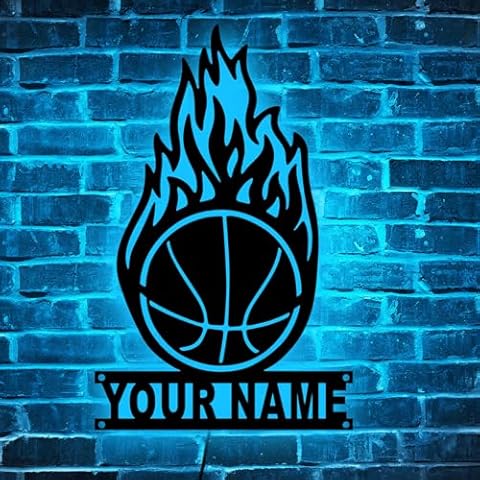souleather Personalized Basketball Metal Sign With Led Lights, Basketball Player Name Neon Sign Custom Basketball Wood Wall Art Basketball Metal Sign Cover