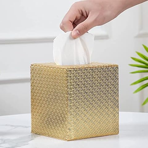 Baydie Home Tissue Box Cover,Tissue Box Cover Square,White Tissue Box Holders,Tissue Holder for Bathroom Accessories,Bathroom Tissue Holders (Gold) Cover