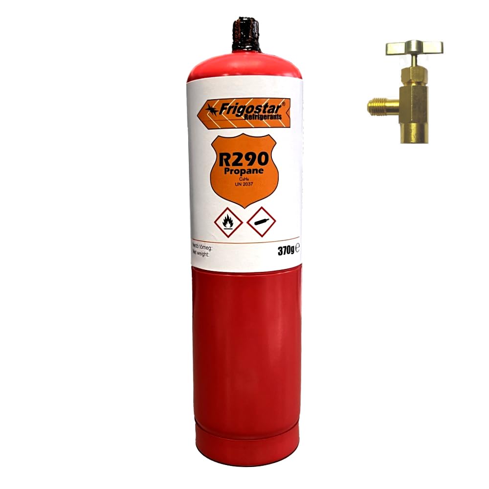 Kältemittel R290 Propan 750 ml / 370 g Einwegdose + Ventilöffner für Haus Klimaanlagen und Wärmepumpen
