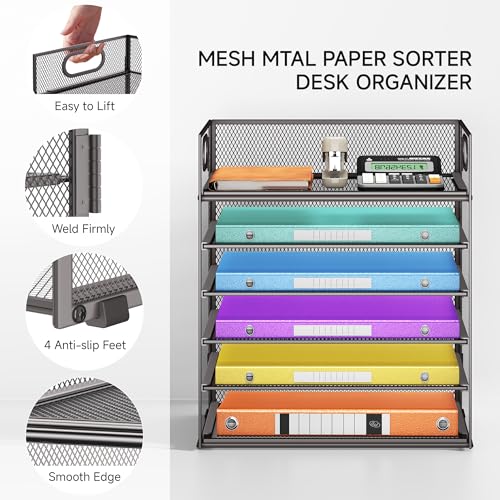 VITVITI Desk Organizer and Office Accessories, 6 Tier Paper Letter Tray Organizer with Handle - Image 4
