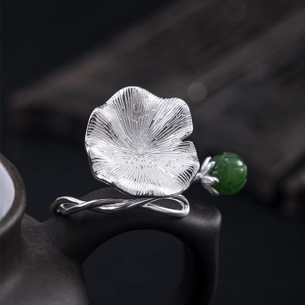 Regulowany pierścionek dla kobiet - vintage Jasper Leaf S925 Pierścień, regulowany otwarty pierścionek, spersonalizowane akcesoria modowe, obrączki