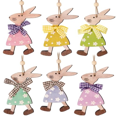 BOFUNX 12 peças coelho decorativo páscoa pendentes de coelhos da Páscoa ornamentos de madeira para decoração presente cesta casa de páscoa