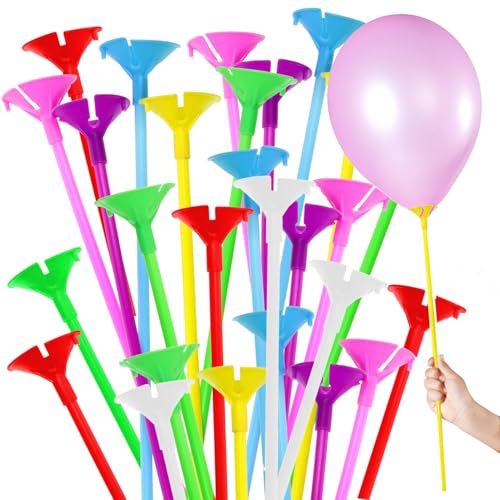 GIFTEXPRESS 60pcs 12 Balloon Sticks Assorted Colors Plastic Balloon Holders and Cups for Birthday Party Wedding Anniversary Decorations
