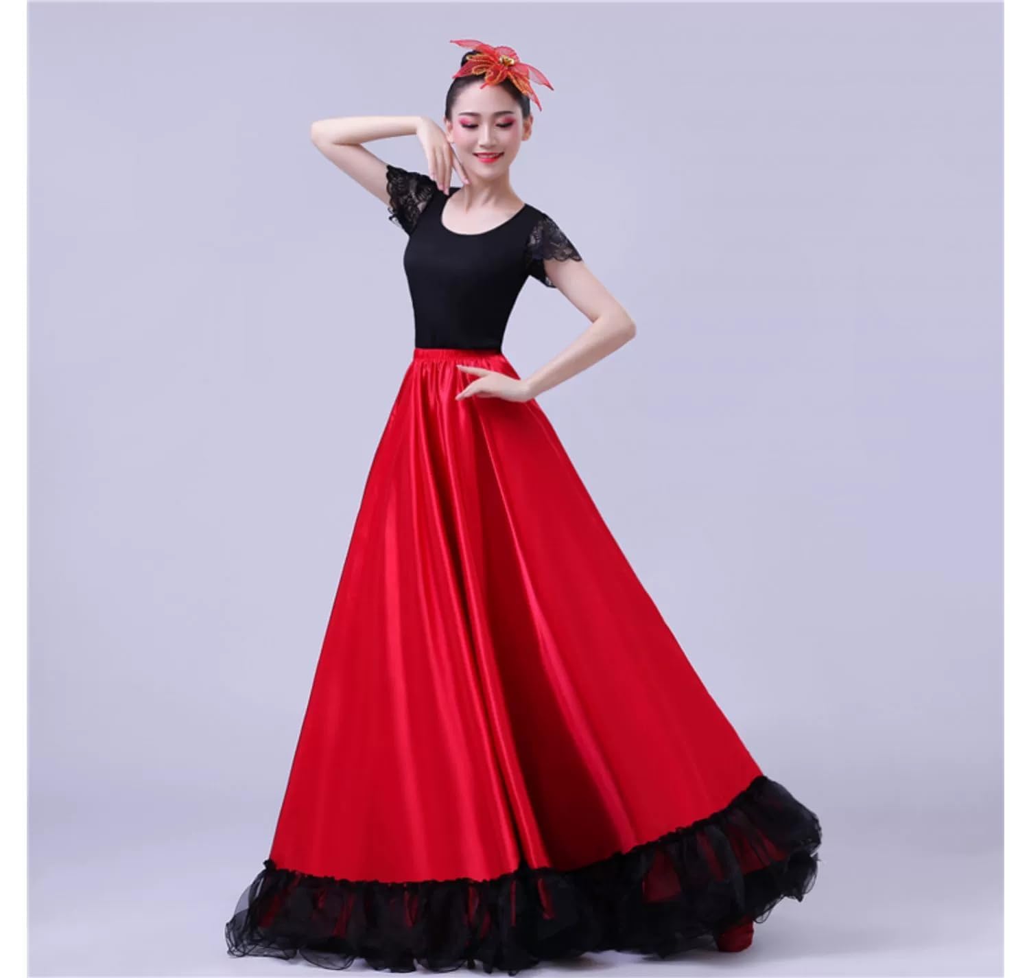 Damen-Abschlussball-Chiffon-Bauchtanzrock, Karneval, böhmischer Flamenco-Ballsaal, Stierkampf, Langer Swing-Rock