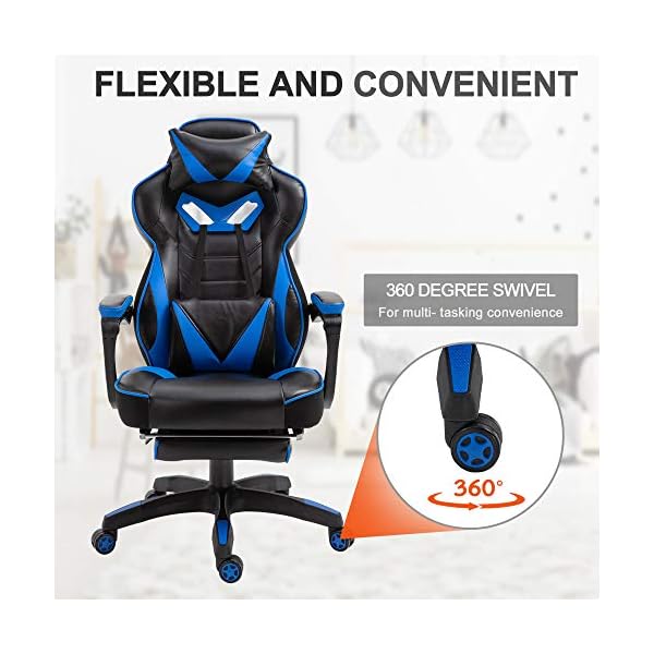 Vinsetto Ergonomic Racing Gaming Chair Office Desk Chair Adjustable Height Recliner with Wheels, Headrest,Lumbar Support Retractable Footrest Home Office - Image 6