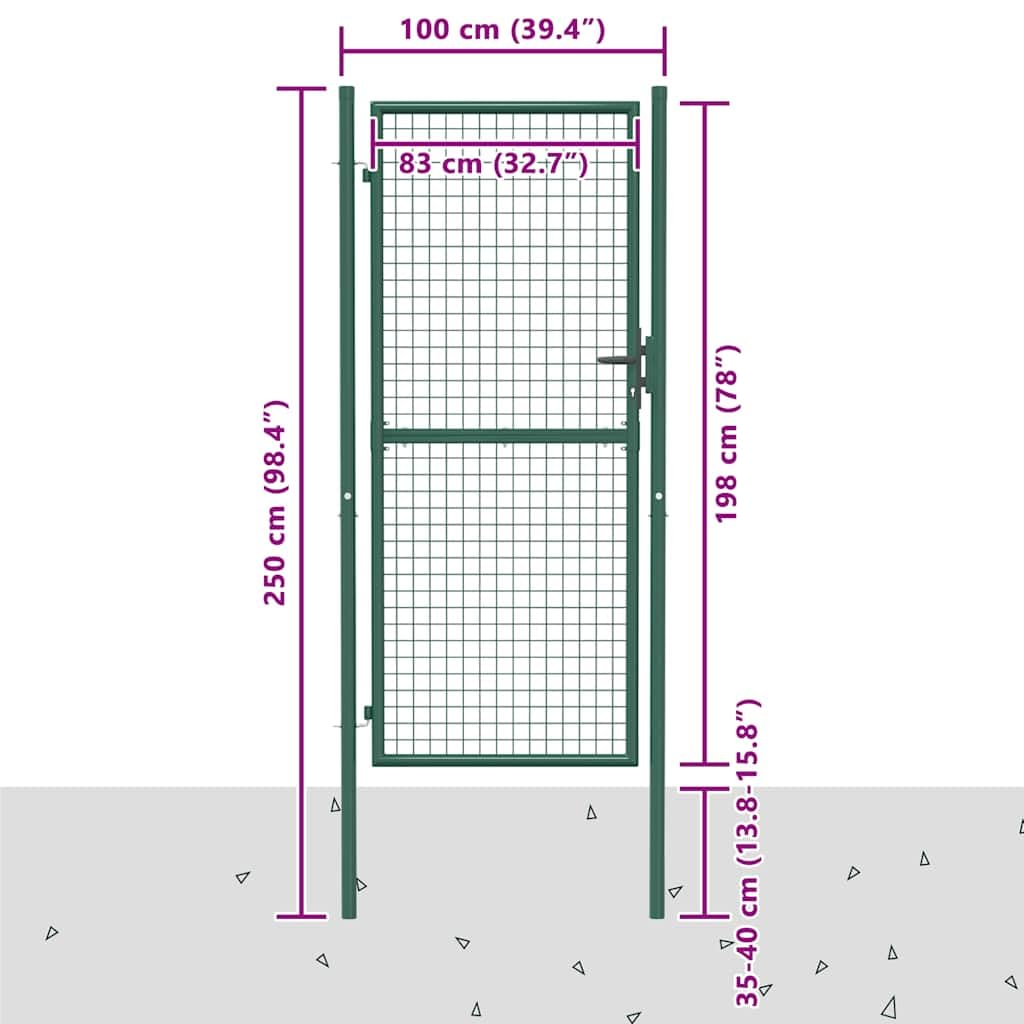 vidaXL Cancello per Recinzione in Acciaio 100x200 cm Verde