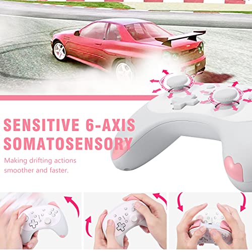 IINE Cat Controller for Nintendo Switch Cute Wireless Pro Controller,Kawaii Game Accessories,White