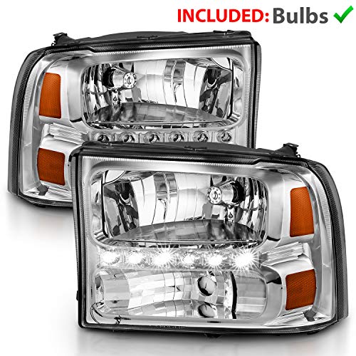 Amerilite Chrome Replacement Headlights Assemblies Led Parking Lamp Set For 1999-2004 Ford Super Duty / 00-04 Excursion - Passenger And Driver Side #TOP1