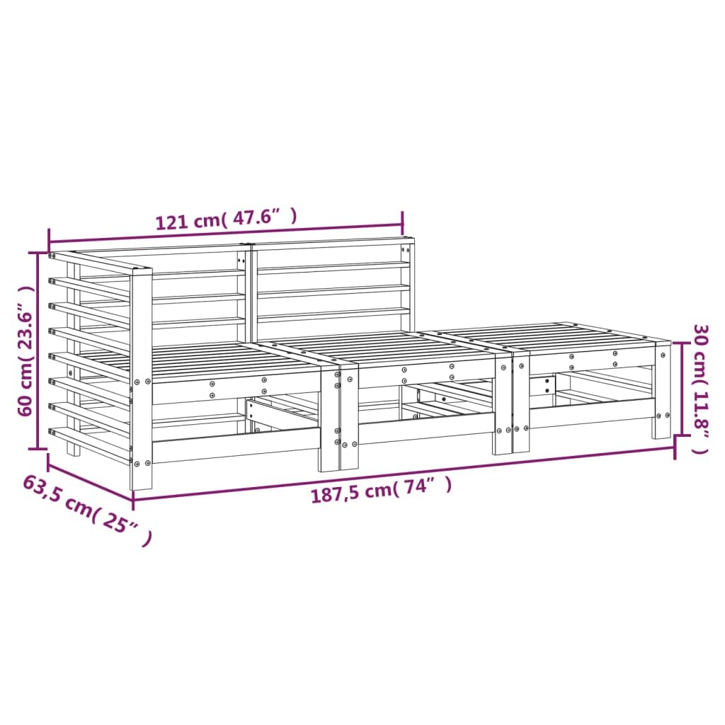 Set Salotto da Giardino 3 pz in Legno Massello Modulare Balcone | Salotto da esterno componibile con schienale per patio veranda e terrazza, struttura robusta per relax in famiglia.