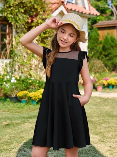 Haloumoning Girls Dress Summer Ruffle Sleeve Mesh A Line Casual Party Dresses with Pockets for Kids 4-14 Years3