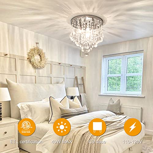 Nsrce K9 Crystal Chandeliers, Modern Chandelier Lighting Fixture, Small Chandelier 10", 3-Light Bedroom Chandelier, Flush Mount Ceiling Light For Dining Room, Kitchen, Foyer, Hallway. #TOP2