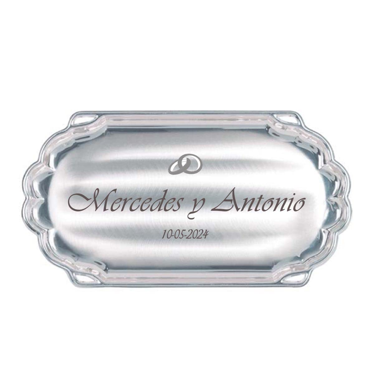 Bandeja para Arras matrimoniales Personalizada, grabada con Nombres y Fecha. Bandeja de Boda para Anillos alianzas. Enlace