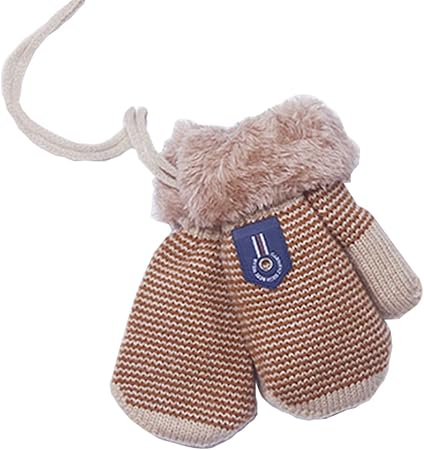 iNelihoo Baby,Clothing,Baby Boys 0-24m,Accessories,Gloves & Mittens Baby Striped Thicken Cashmere Mittens 0-3Y Infant Knitted Wool Gloves Thick Plush Lined Mittens with Hanging Neck String Winter Fleece Full Finger Sports Gloves for Baby Kids Toddler Girls Boys