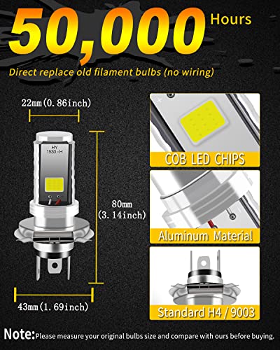 Qasimled H4 9003 Hb2 Headlamp Cob 12W Led Bulbs 900Lumens Universal Electric Cars Motorcycles Headlight Hi/Lo Beam Fog Light Lamp 6500K White Pack Of 2 #TOP2