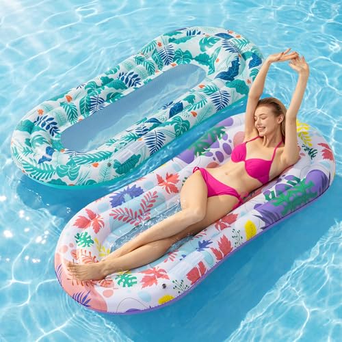 Stonful Pool Floats Lounger, 2 Pack Inflatable Pool Float Adult Size Water Hammock, Pool Floats Rafts Floaties for Swimming Pool Tanning, Pool Party, Summertime Beach Outdoor - Multicolor