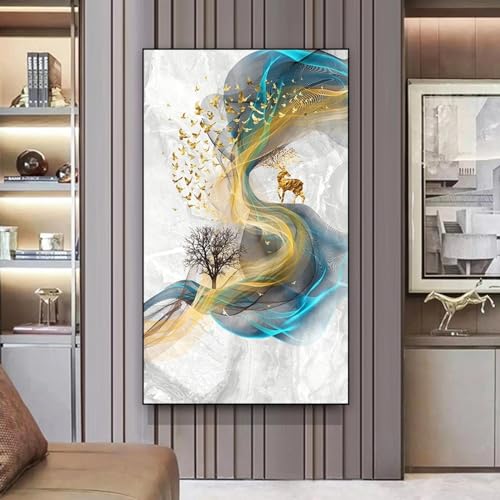 Toile de cerf doré abstraite pour créer une ambiance moderne et cocooning dans votre chambre