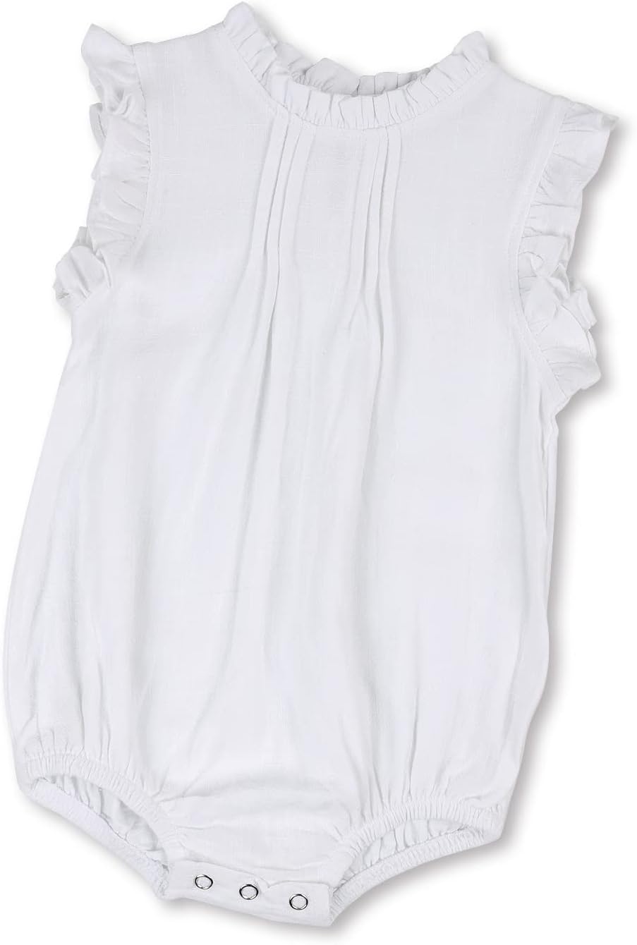 HOOLCHEAN Baby Girls Cotton Linen Plain Ruffles Sleeveless Bodysuits
