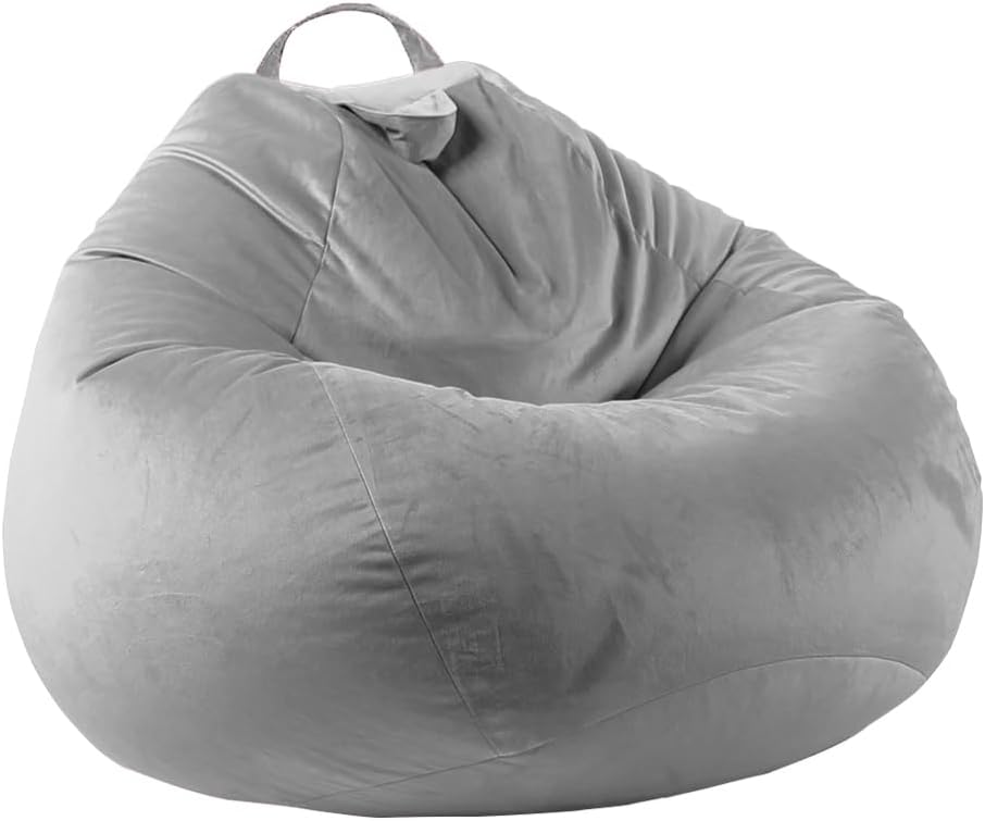 LPMOERALPMOERA Stuffed Animal Storage Bean Bag Chair Cover (No Filler) Zipper Soft Fuzzy Fluffy Stuffable Bean Bag Cover for Organizing Children Plush Toys or Memory Dark Grey Large