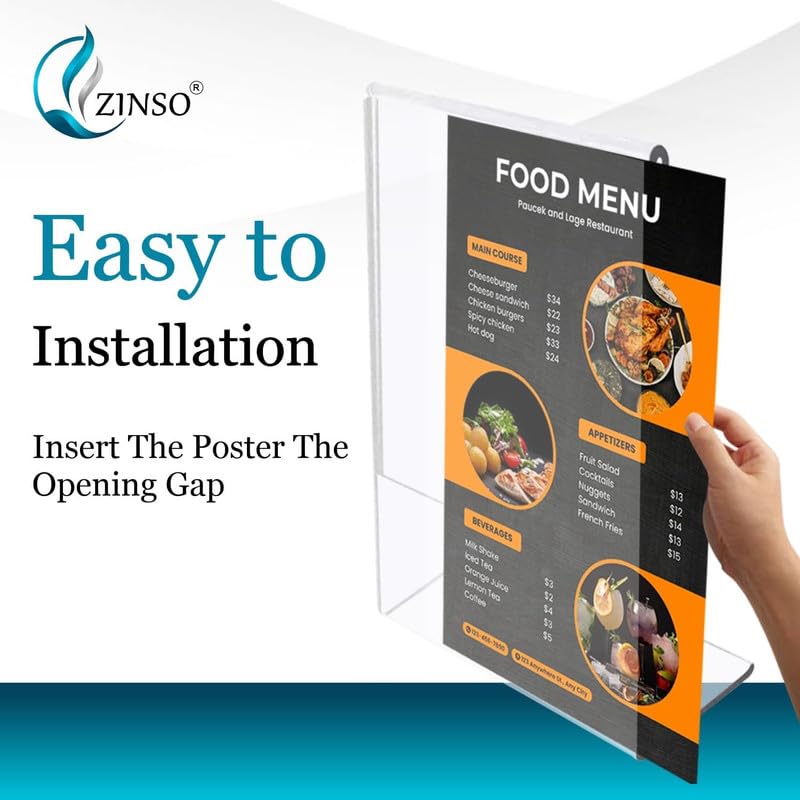 Image of ZINSO A6 L-Shaped Acrylic Sign Holder Portrait Style Menu Ad Frame Display Stand Table Top Perfect for Restaurants, Promotions, Photo Frames, Classroom (5PC)