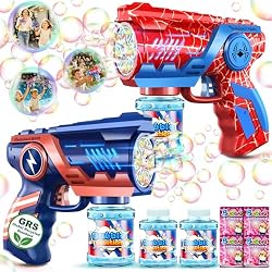 Bubble Gun Machine Toys for Kids: 2 Pack Bubble Blower with 2 Bottles Refill Solution - Bubble Blaster for 3 4 5 6 7 8 Year Old Boy Girl Kids, Summer Outdoor Toy for Easter Birthday Wedding Party Gift