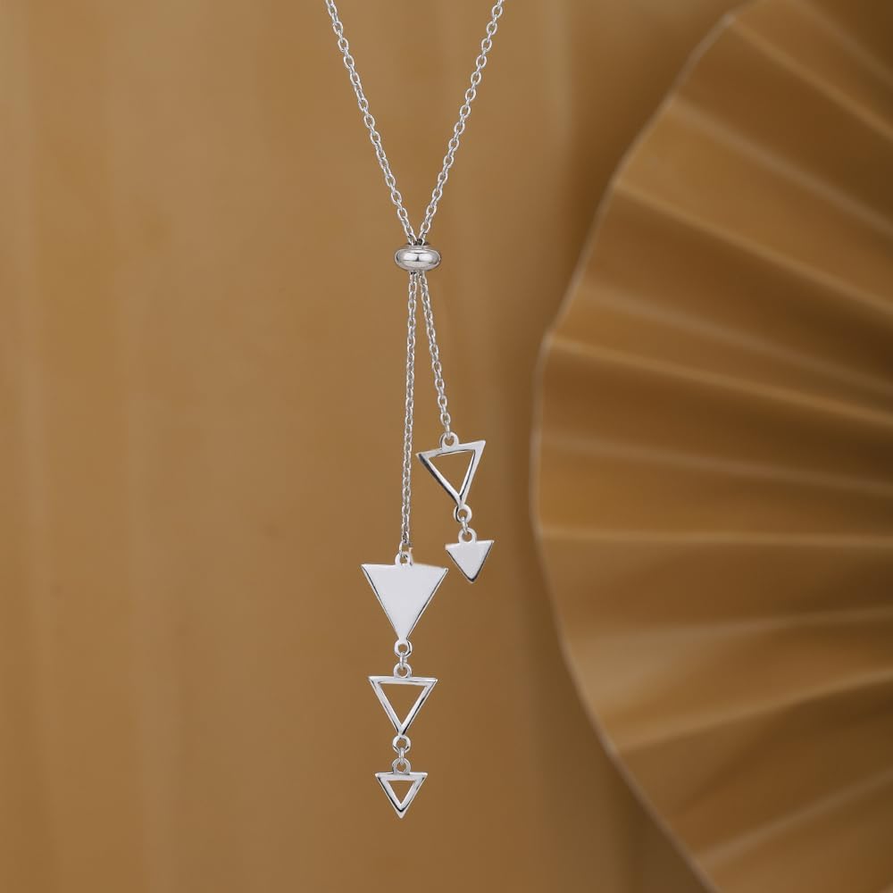 Vanbelle Sterling Silver Jewelry - Rhodium Plated with 925 Stamp - Adjustable Necklace with Open and Close Triangle Drop Pendant for Women - 16.5" long + 2" Extender - Valentine's Collection - Image 8