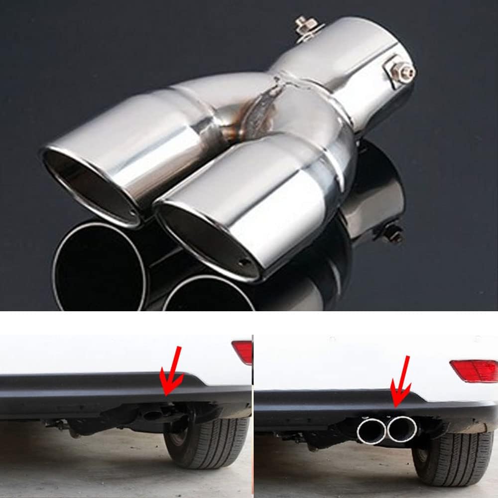 Car Double Outlets Chrome Stainless Steel Exhaust Tail Pipe Tip Tailpipe Muffler Silver for Hyundai Tucson 2015 2016 2017 2018 2019 2020 2021 2022 2023 2024